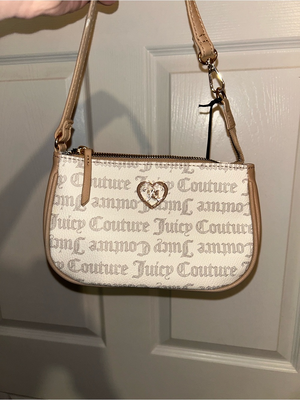 Juicy Couture Cream Logo Mini Shoulder Bag with Tan Trim